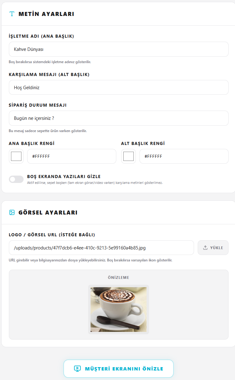 Müşteri Ekranı (İkinci Monitör)