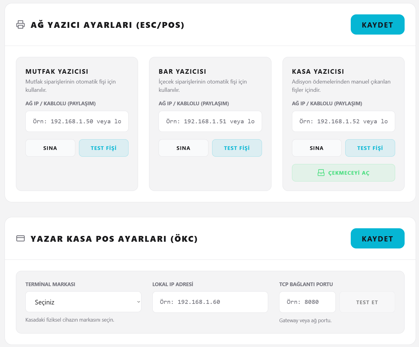 Yazıcı ve POS Cihazı Ayarları